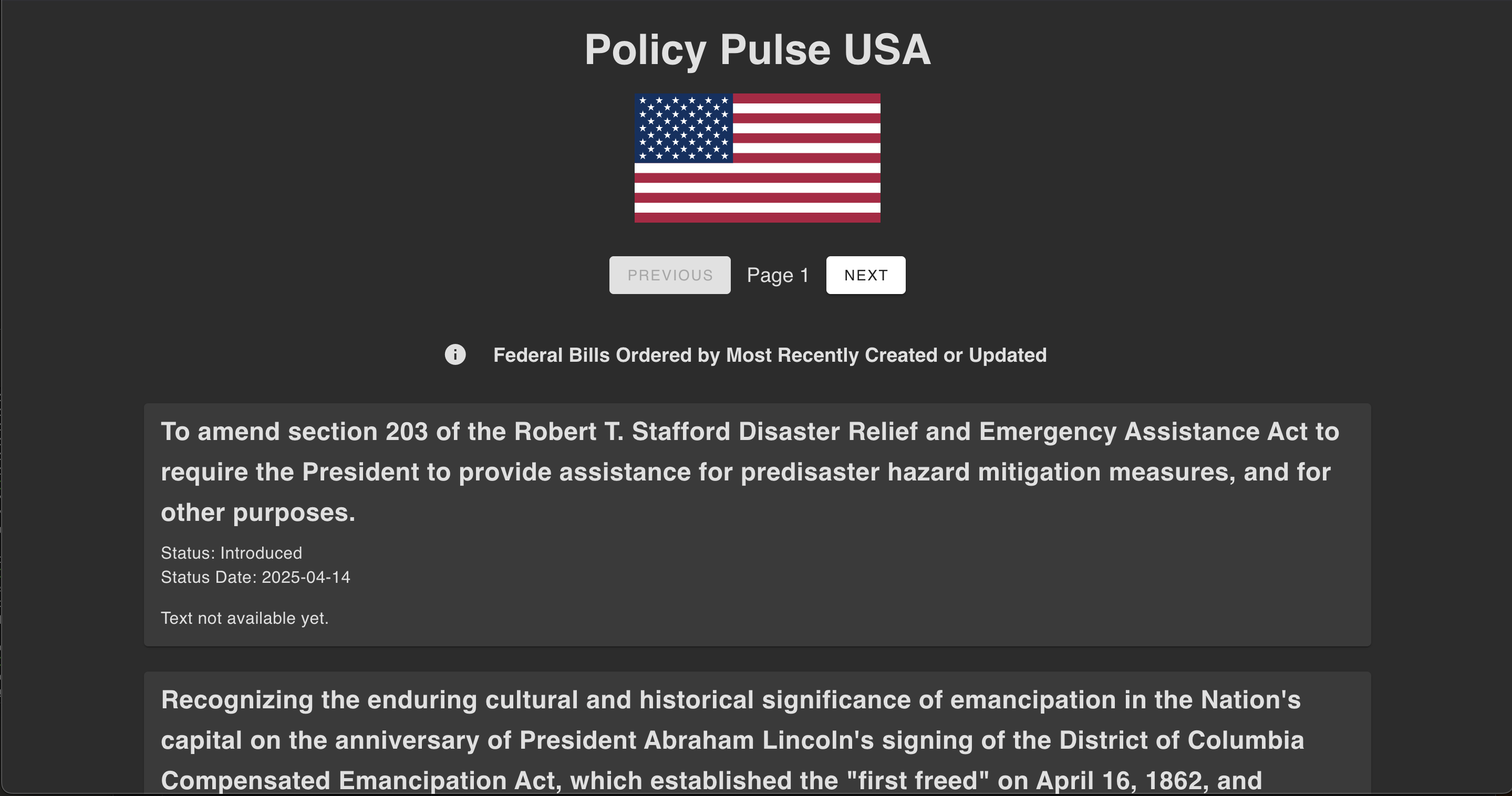 Screenshot of PolicyPulseUsa website
