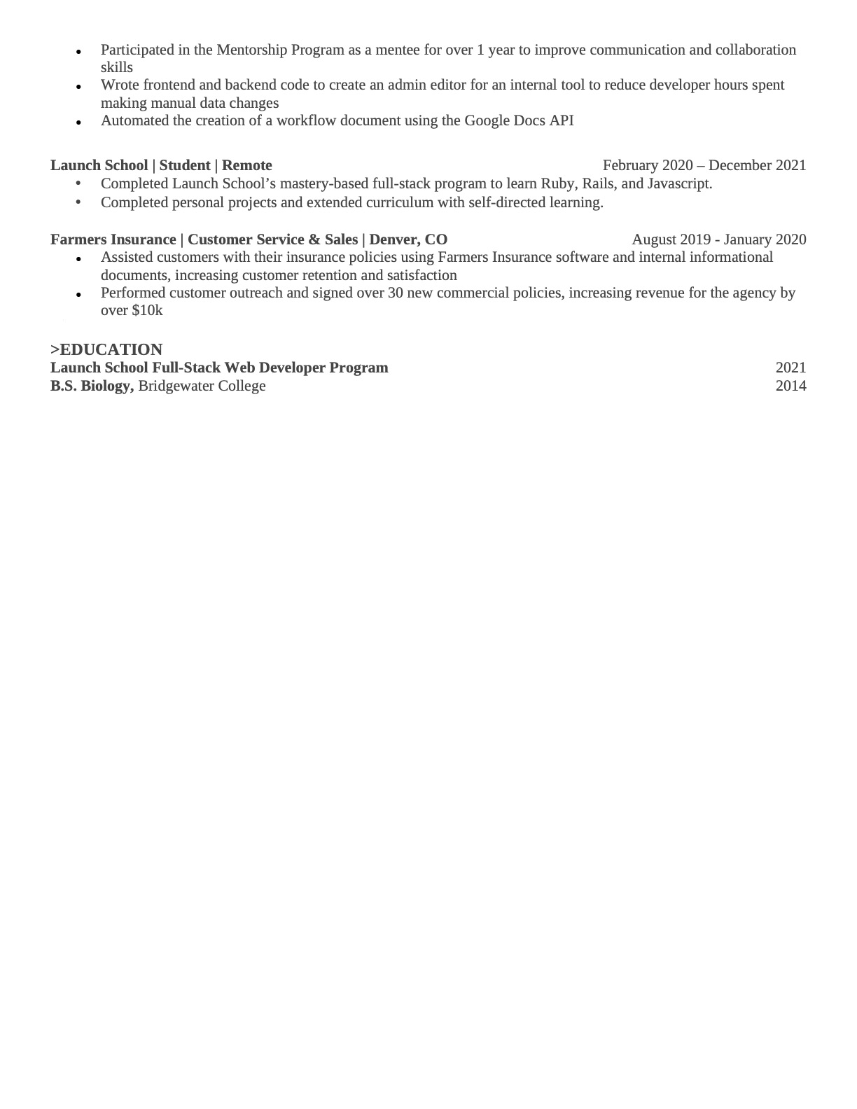 Calvin Conley's resume page 2