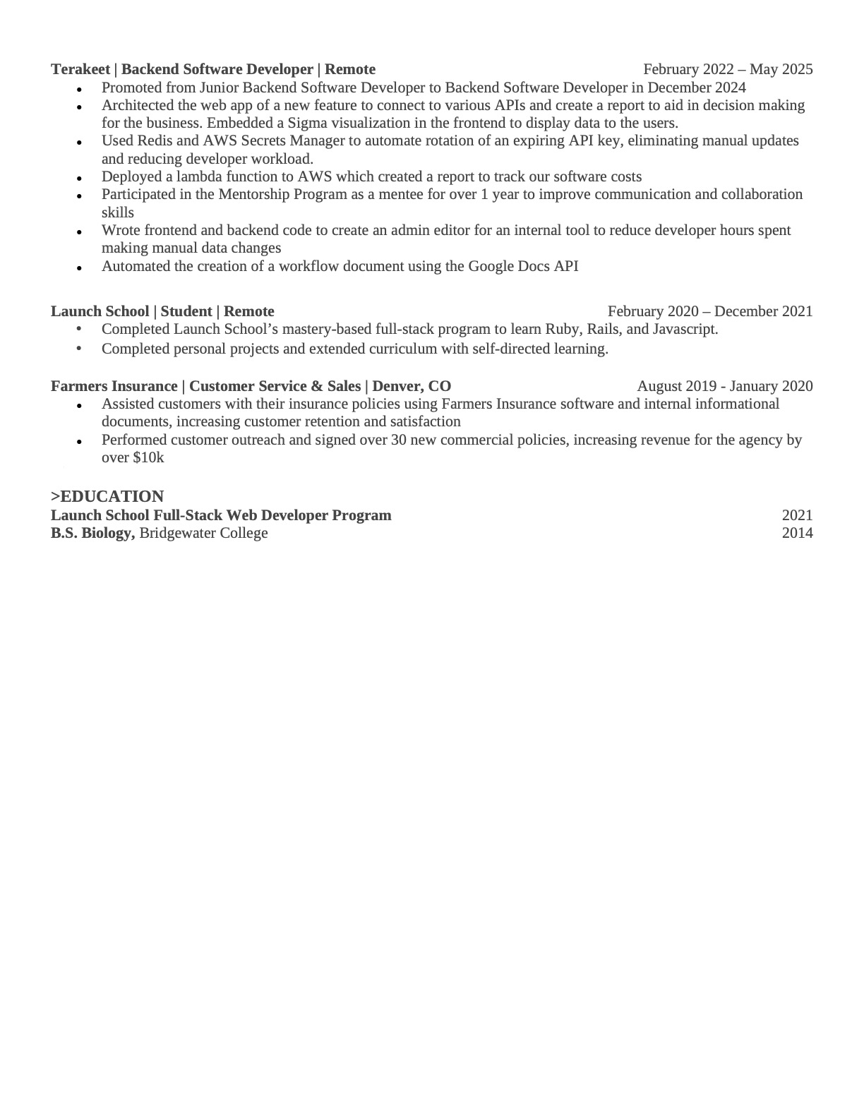 Calvin Conley's resume page 2